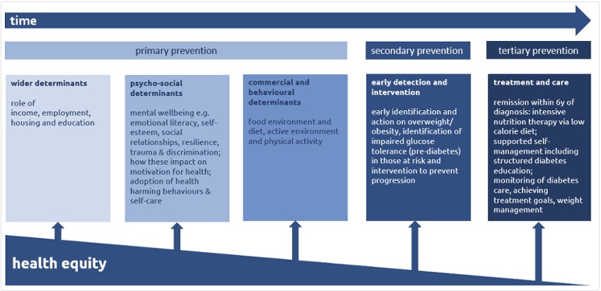 Diabetes prevention pathway, showing areas for primary, secondary and tertiary prevention 